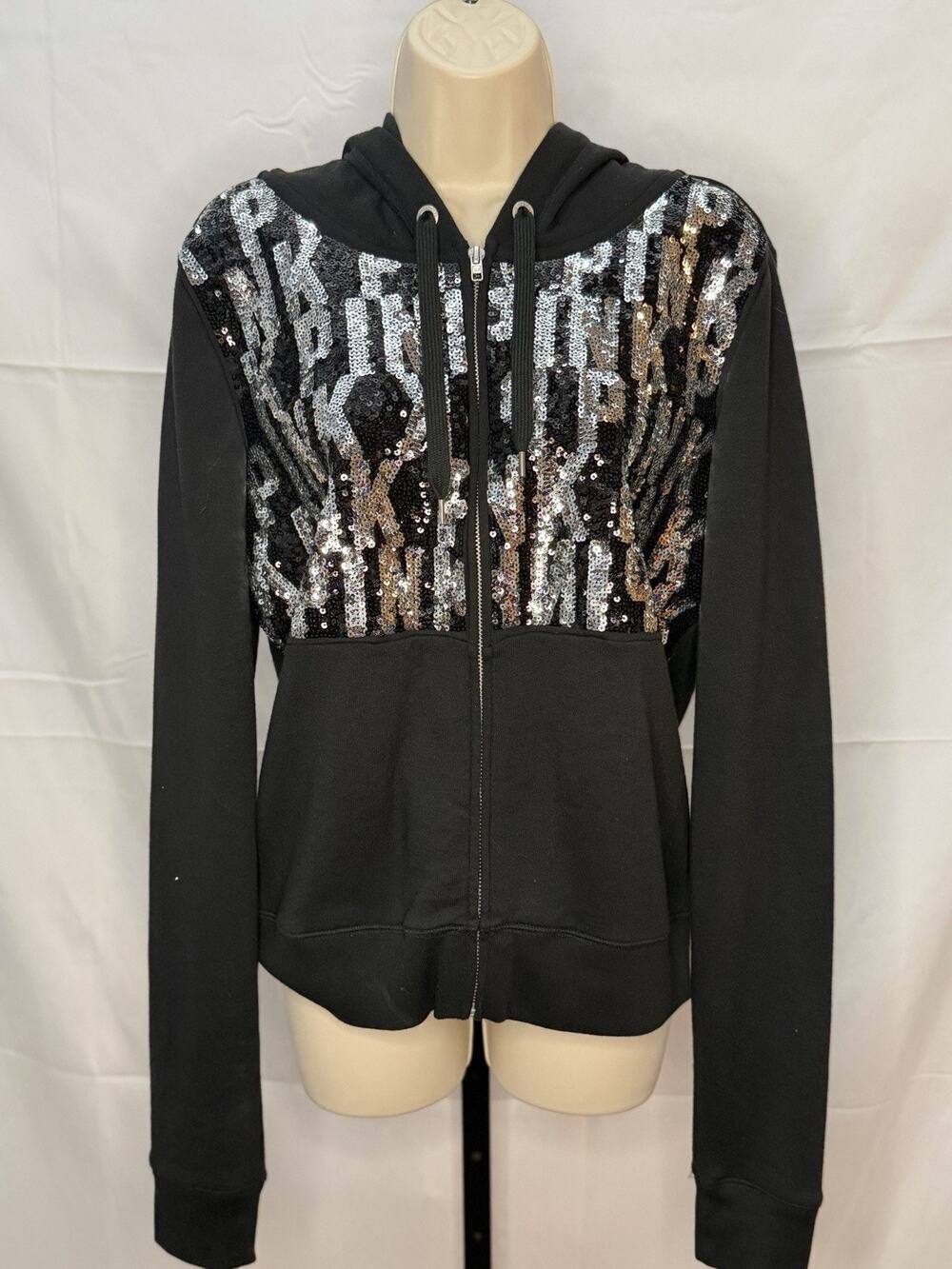 Victoria's Secret PINK Bling VINTAGE Full-Zip Hoodie Jacket Silver Sequin NWT
